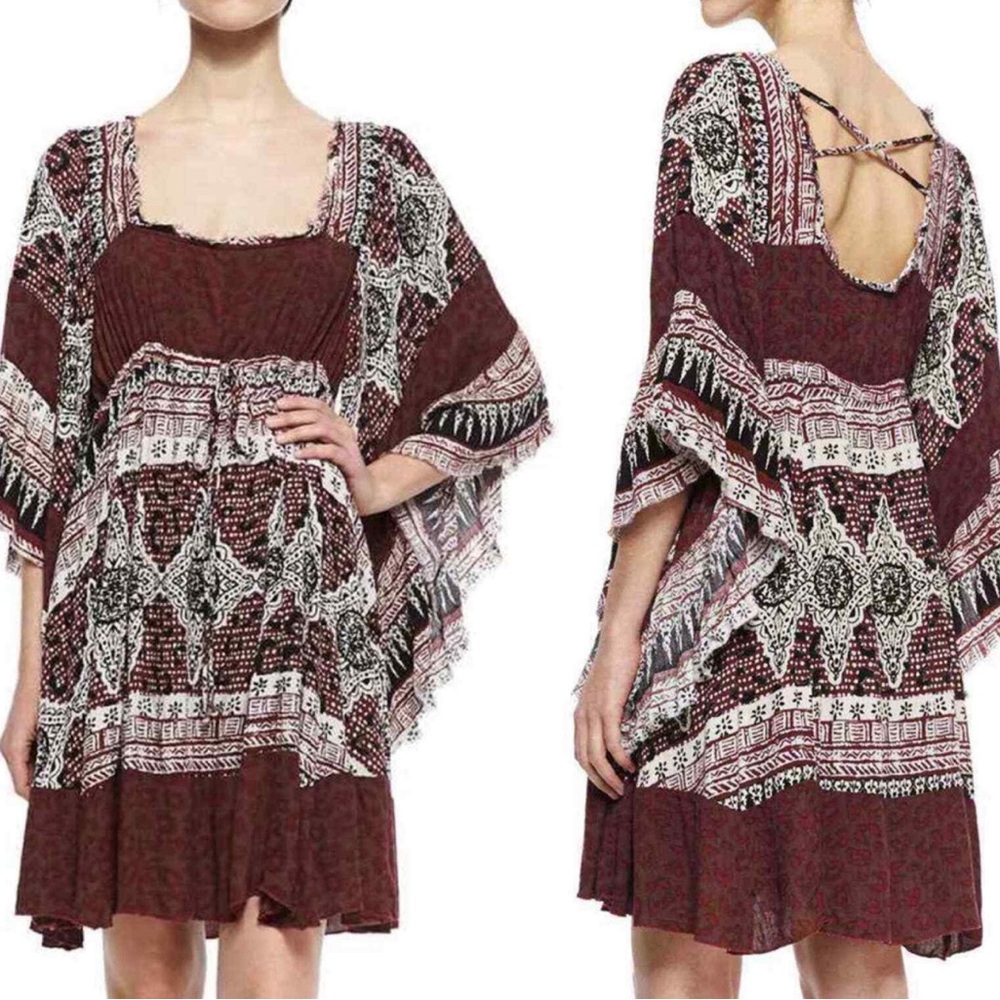FREE PEOPLE Heart of Gold Dress in Scarlett Boho Butterfly Sleeves Women’s Sz XS